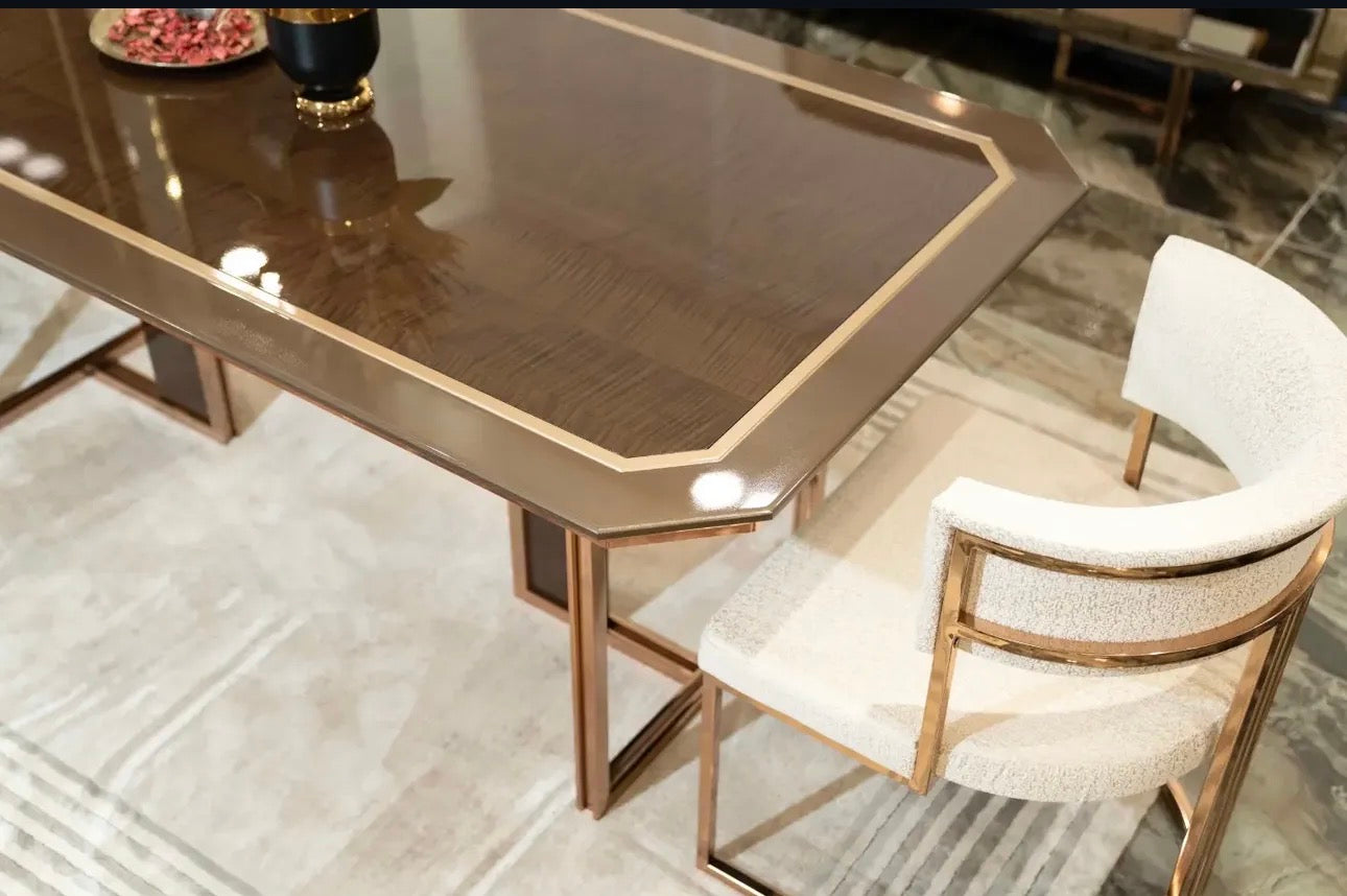 Nocturne luxury furniture collection featuring mirrored sofa detailing, geometric dining table, sculptural chairs, and modern glam interior design.