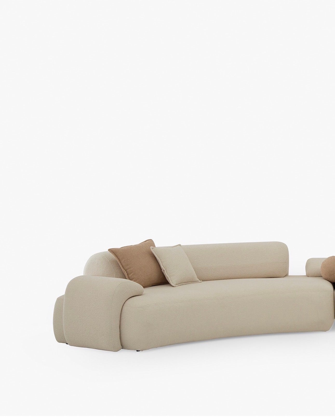 Aureum luxury furniture collection featuring modern neutral living room seating, sculptural dining set, and illuminated contemporary bedroom design.