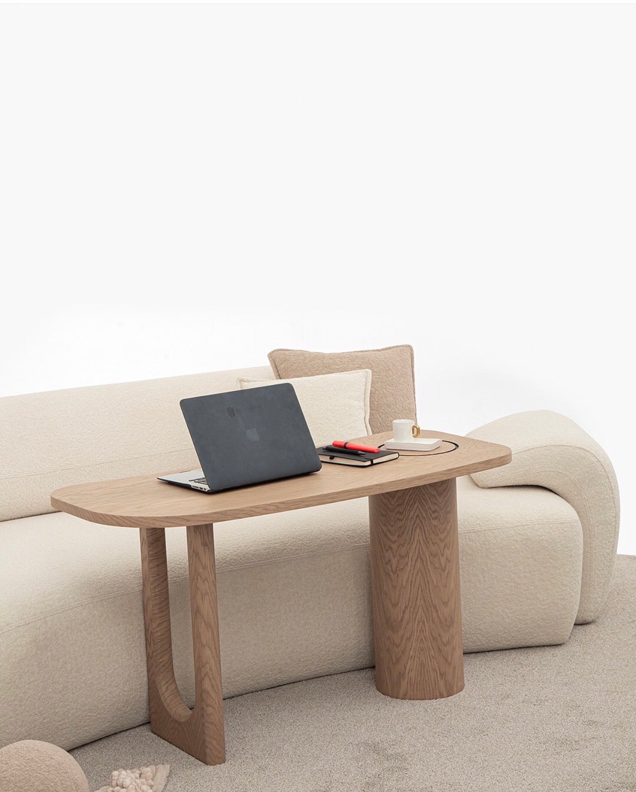 Aureum luxury furniture collection featuring modern neutral living room seating, sculptural dining set, and illuminated contemporary bedroom design.