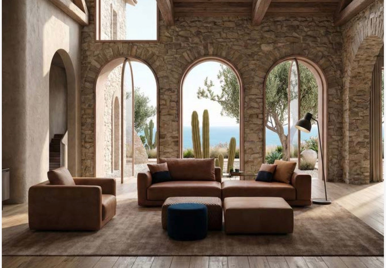 Prelude luxury furniture collection featuring modern sofa seating, elegant dining table with upholstered chairs, and contemporary neutral interior design.