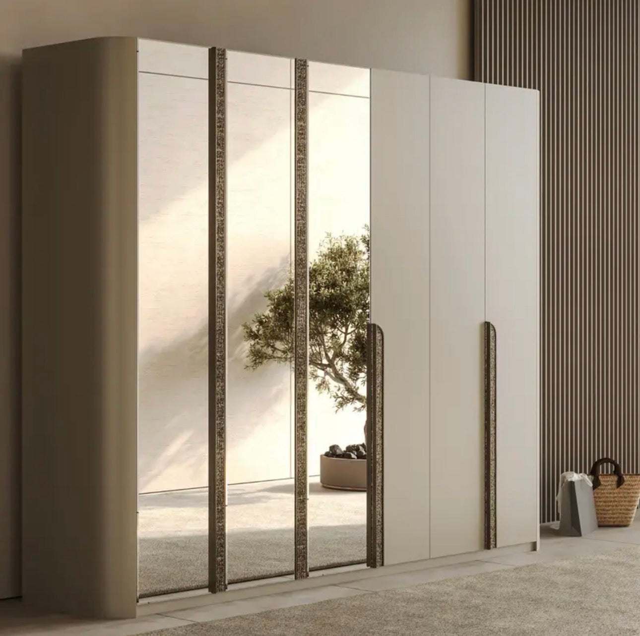 Encore luxury furniture collection featuring curved modern seating, marble console, contemporary dining table, and elegant bedroom design.