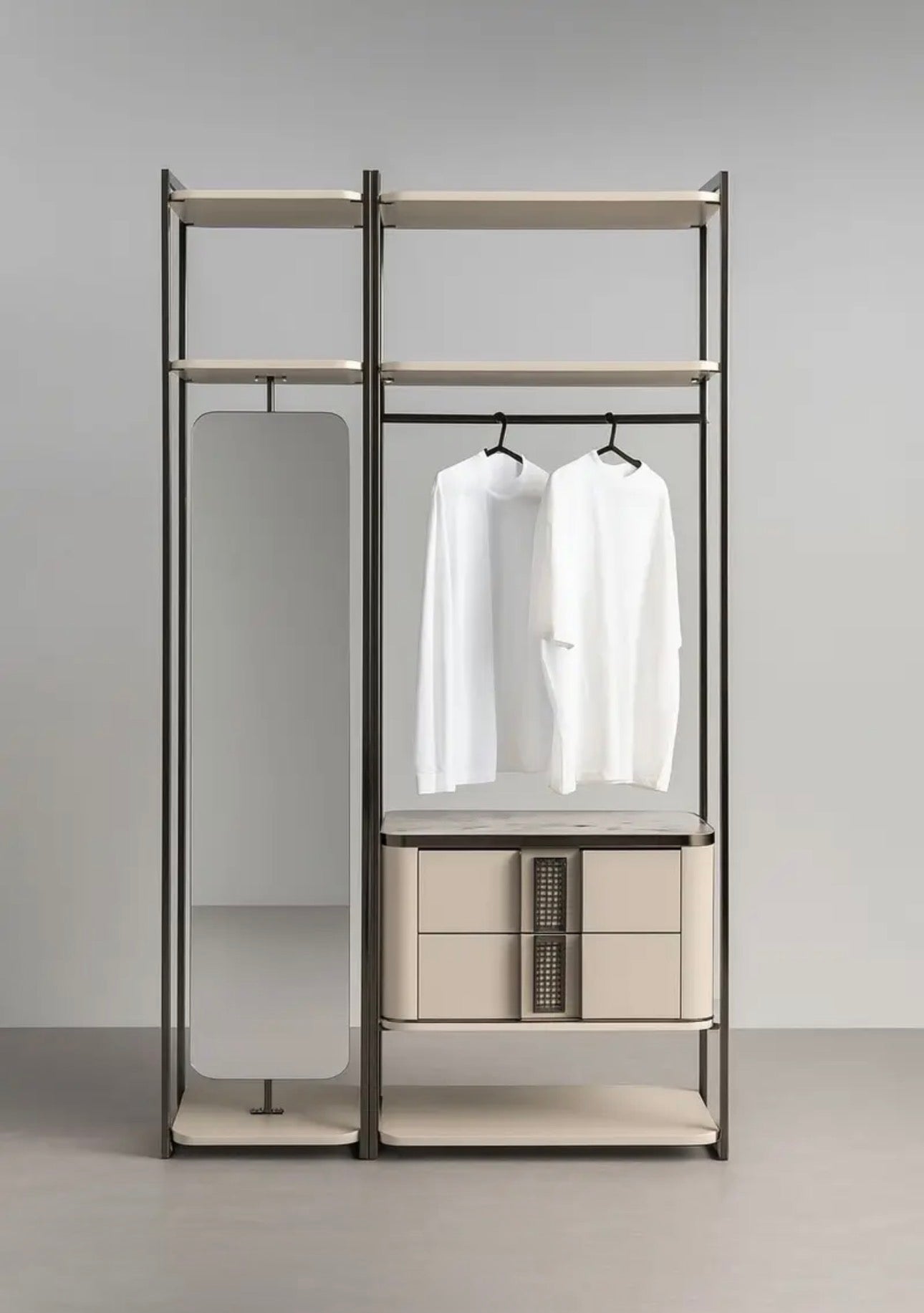 Facet modern luxury furniture collection with curved sectional seating, marble dining table, and sculptural lounge chairs.