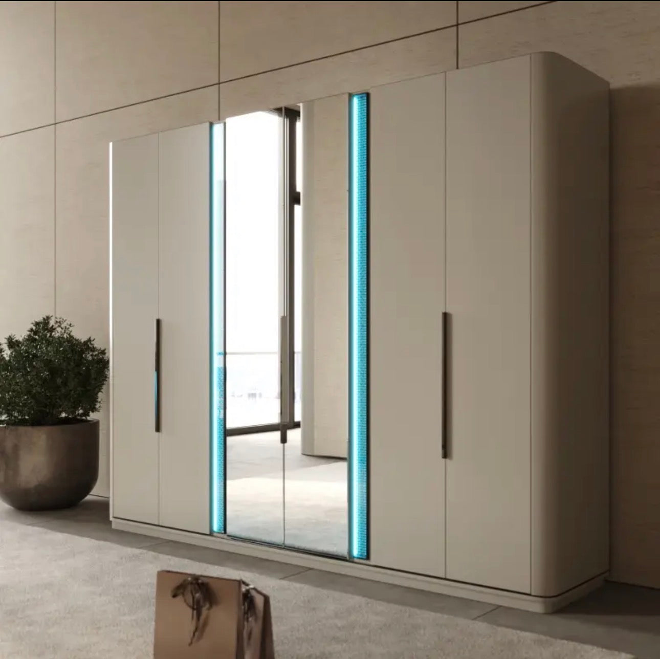 Facet modern luxury furniture collection with curved sectional seating, marble dining table, and sculptural lounge chairs.