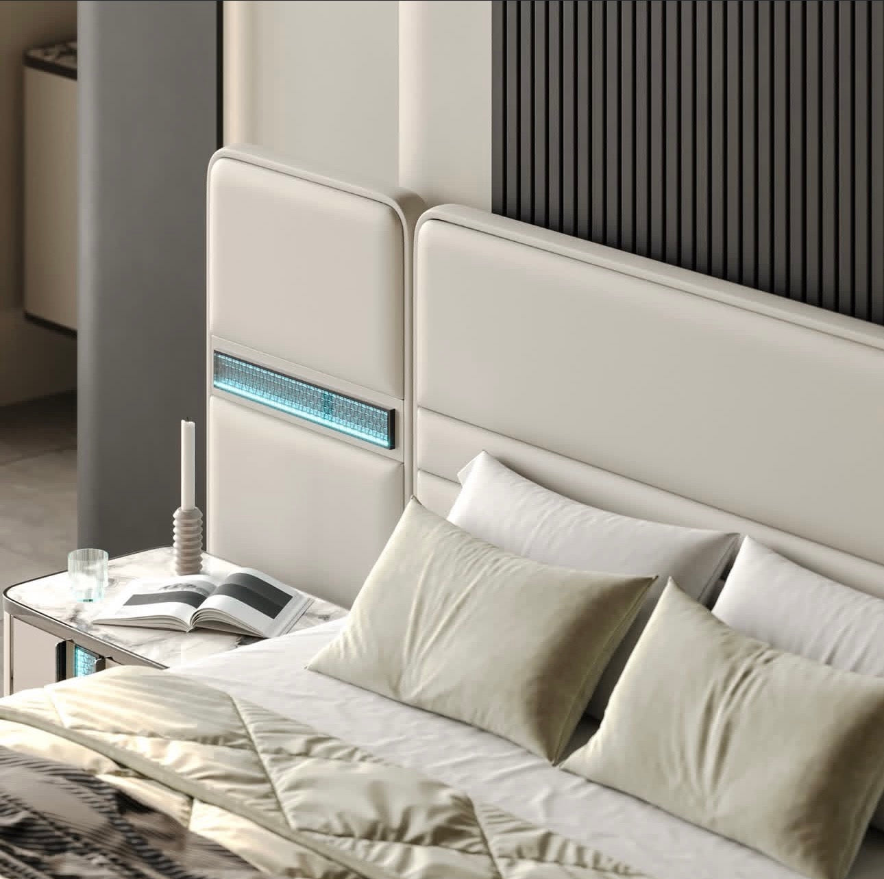 Facet modern luxury furniture collection with curved sectional seating, marble dining table, and sculptural lounge chairs.