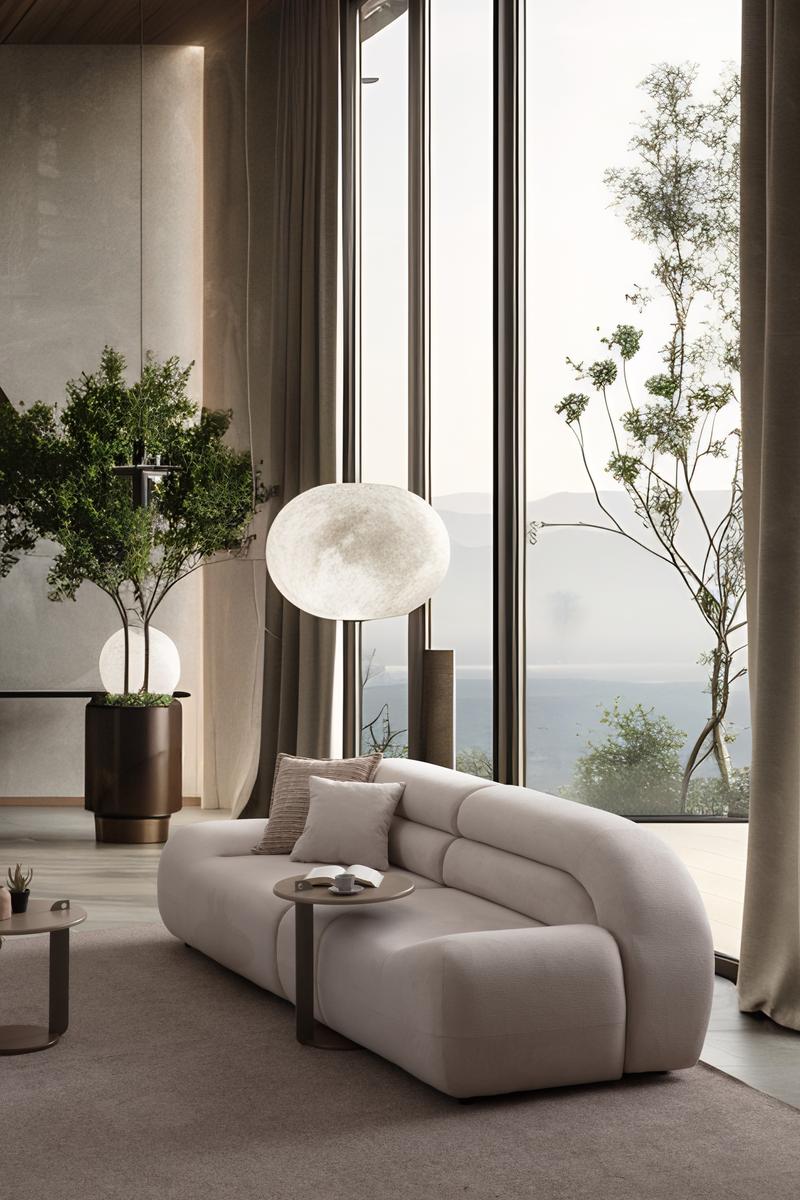 Valour modern luxury living room furniture collection featuring sculptural curved sofas, neutral upholstery, and minimalist contemporary design.
