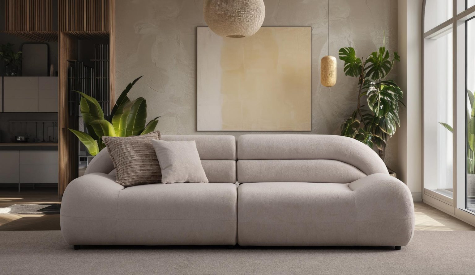 Valour modern luxury living room furniture collection featuring sculptural curved sofas, neutral upholstery, and minimalist contemporary design.