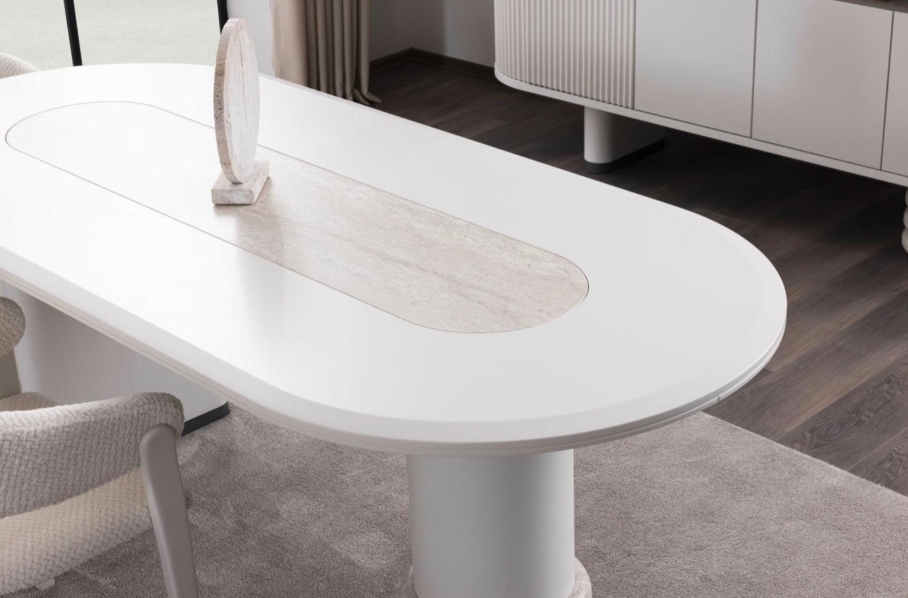 Amberhall modern curved furniture collection featuring sculptural sofa seating, ivory textures, and contemporary minimalist interior design.