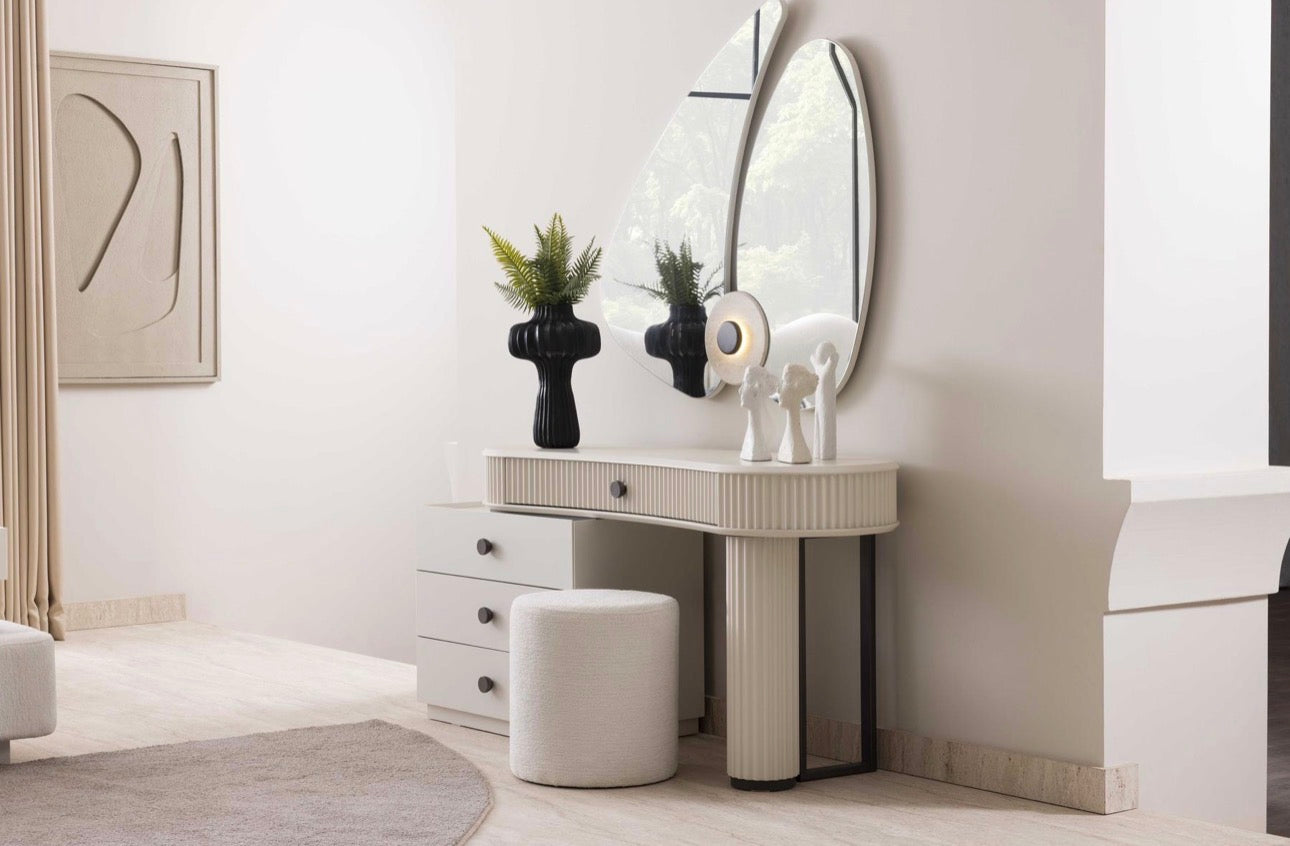 Amberhall modern curved furniture collection featuring sculptural sofa seating, ivory textures, and contemporary minimalist interior design.