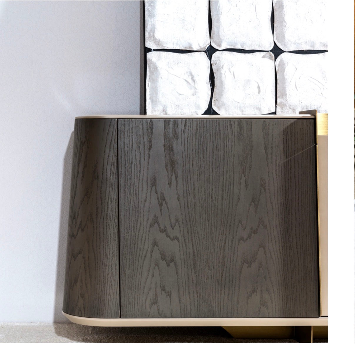 Stoneveil luxury furniture collection featuring modular sofa seating, modern dining table, sculptural accent chairs, luxury bedroom design, and illuminated walk in wardrobe.