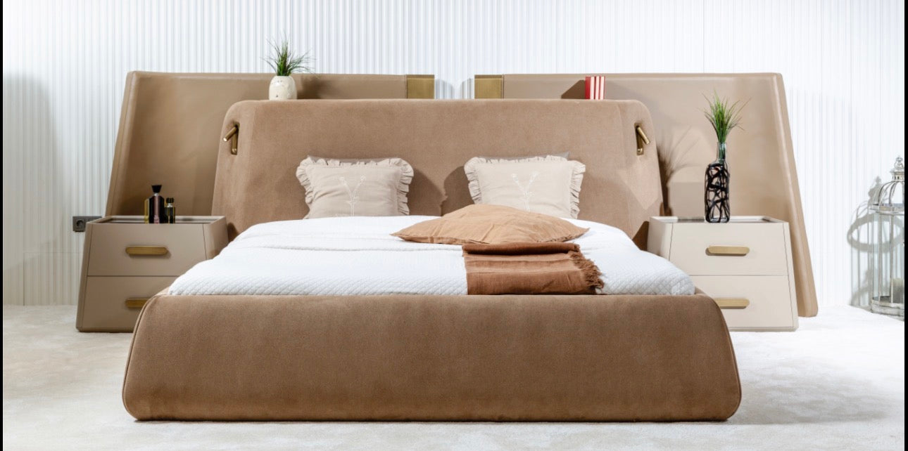 Stoneveil luxury furniture collection featuring modular sofa seating, modern dining table, sculptural accent chairs, luxury bedroom design, and illuminated walk in wardrobe.