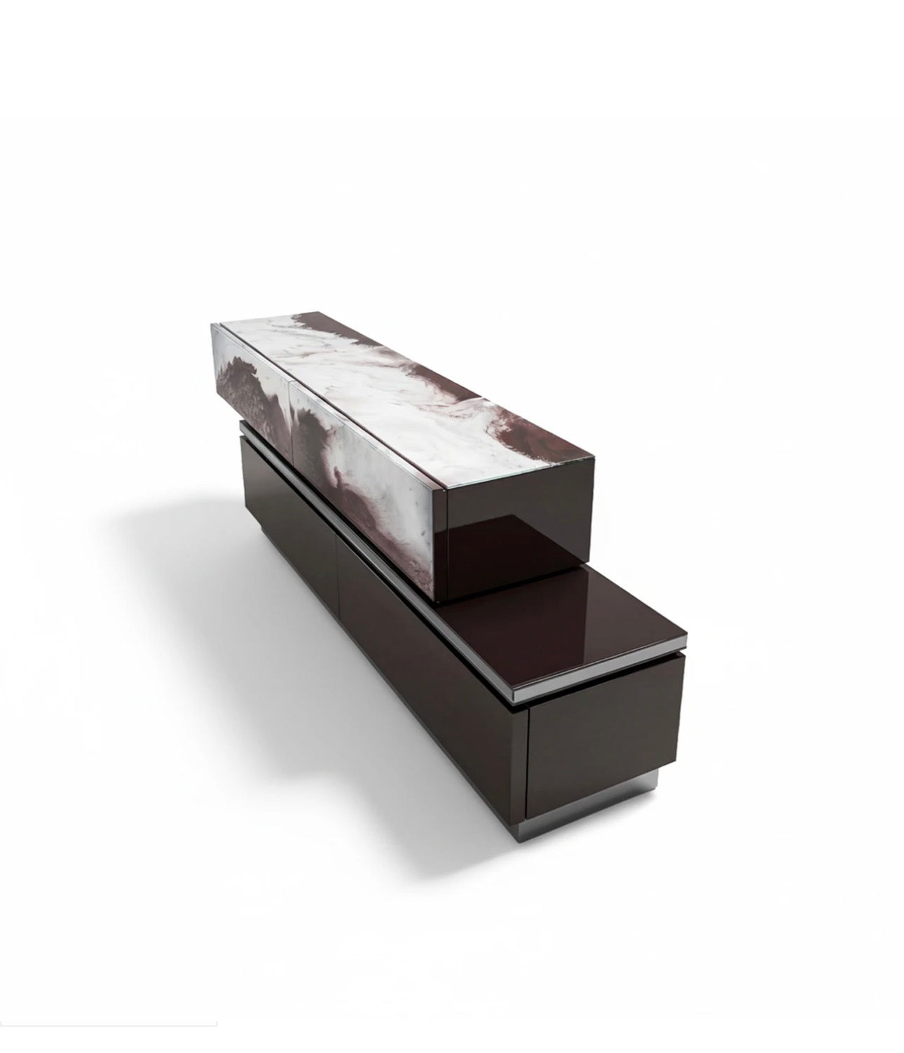 Forge luxury furniture collection featuring dramatic dining set, modern chandelier, and deep espresso contemporary living room furniture.