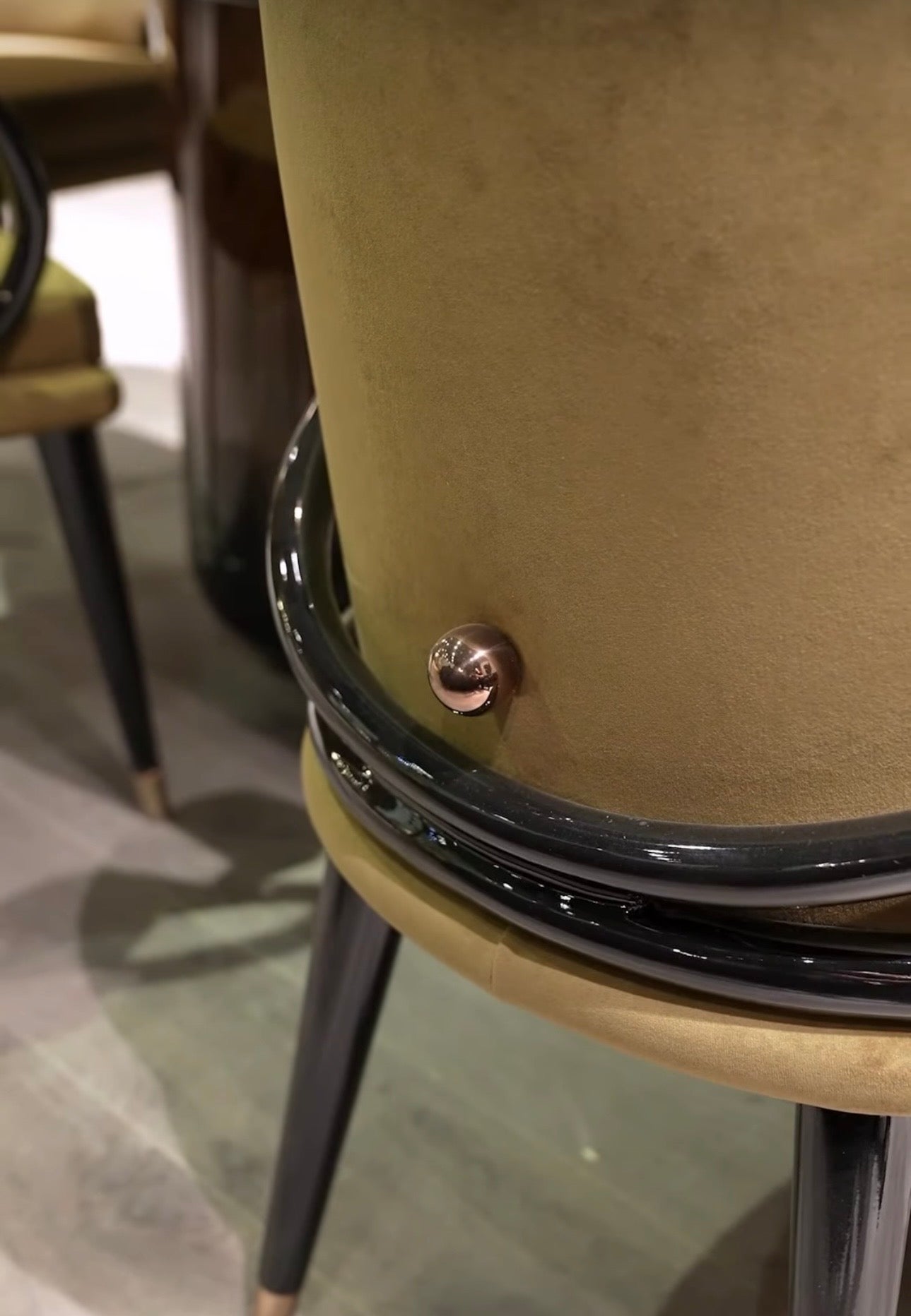 Inferno luxury furniture collection with curved sectional sofa, sculptural dining table, and artistic patterned upholstery.