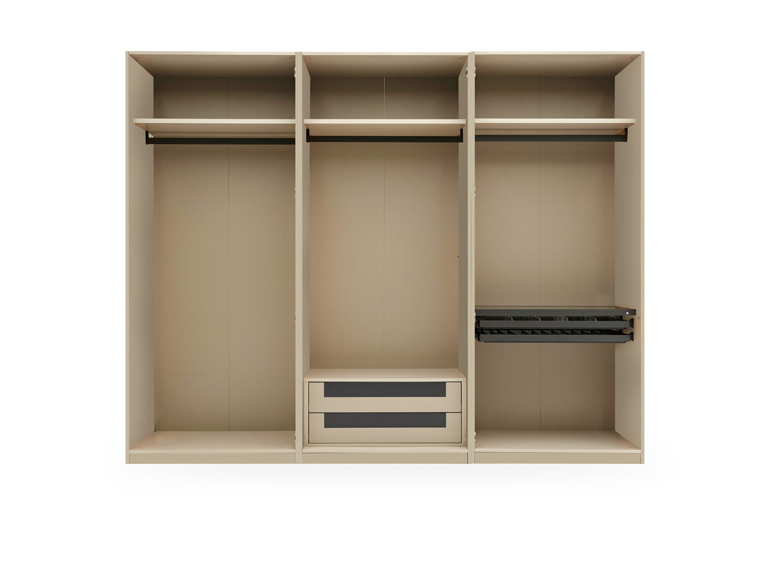 Halo modern luxury bedroom furniture collection with upholstered bed, fluted nightstands, vanity, lounge chair, and contemporary wardrobe.