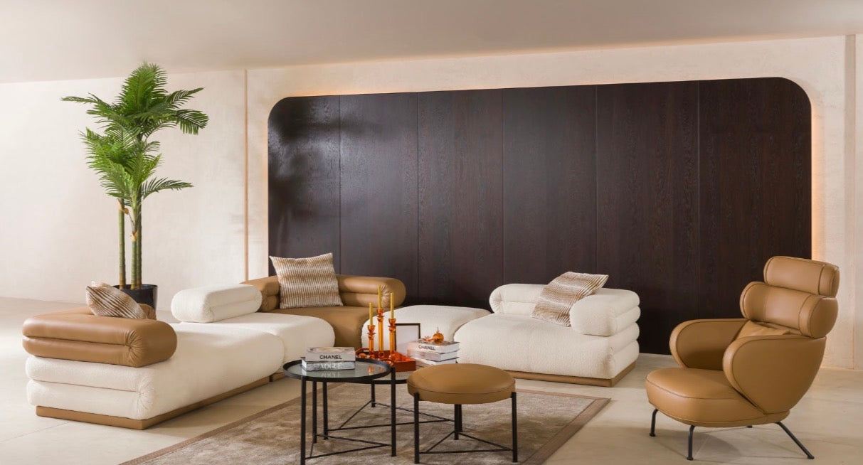 Cadence modern luxury living room furniture collection with sculptural modular sofa and contemporary lounge seating.