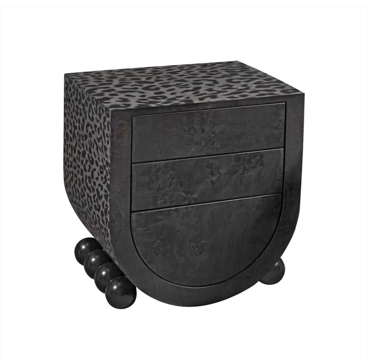 Panthera luxury furniture collection featuring statement sofa, sculptural coffee table, pedestal table, and modern shelving in dark finishes.