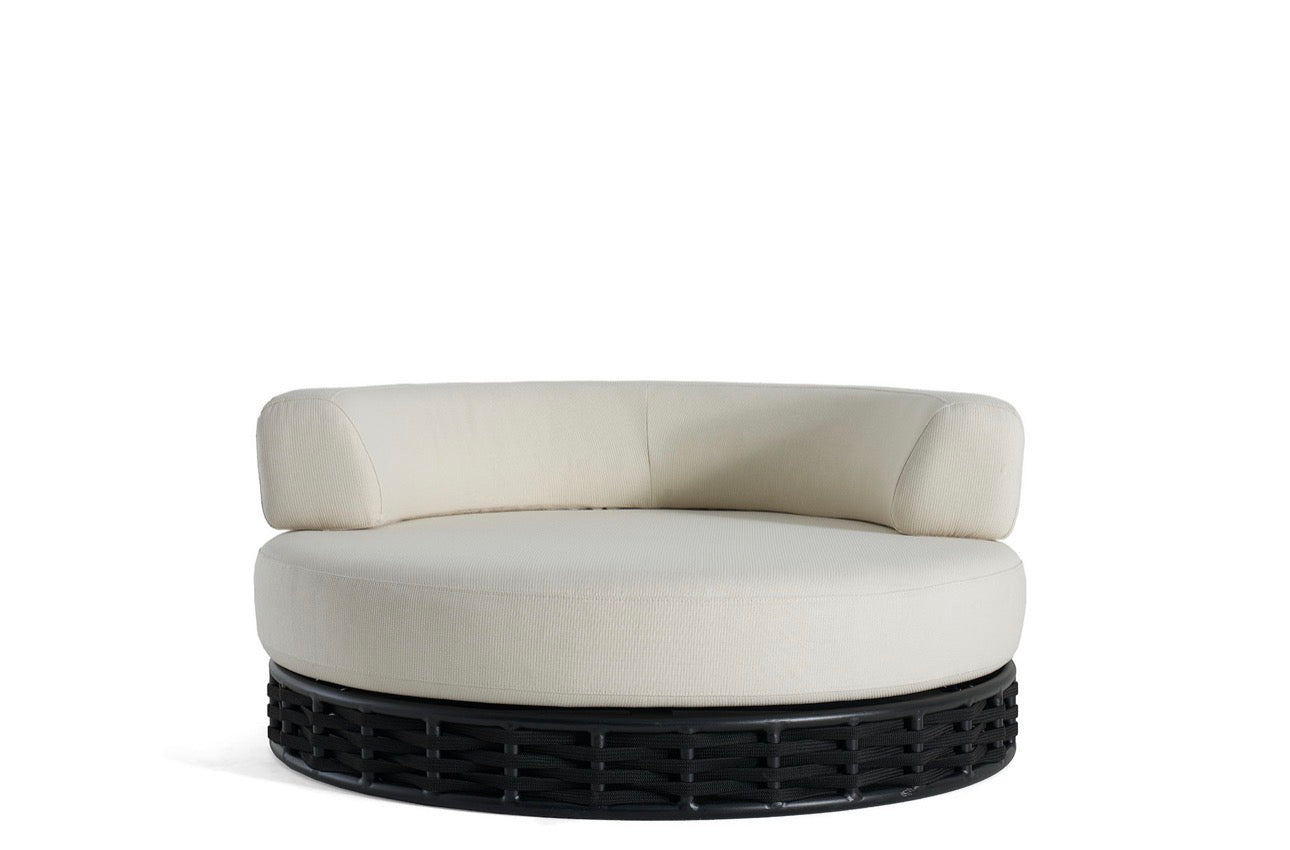 Sanctuarie luxury canopy lounge chair with draped fabric and deep cushioned seating