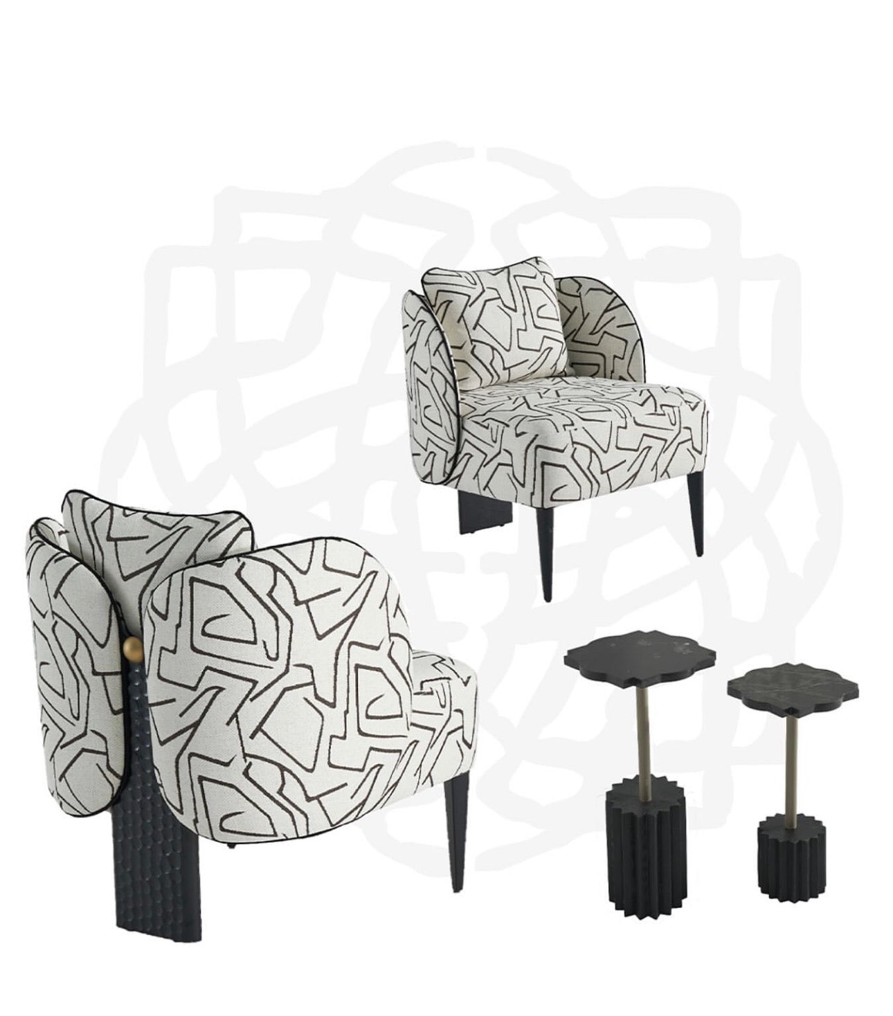 Haven modern luxury dining furniture collection with sculptural dining table, upholstered chairs, and architectural sideboard.