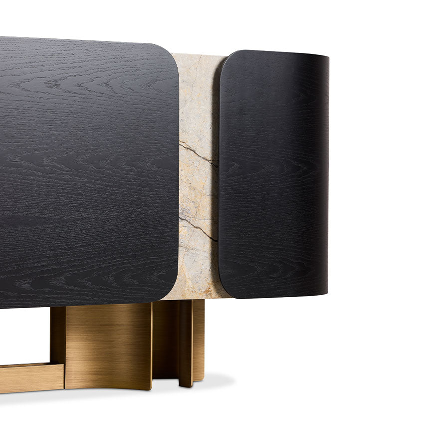 Equinox luxury living room furniture collection featuring modern leather sofa, sculptural lounge chairs, and contemporary shelving design.