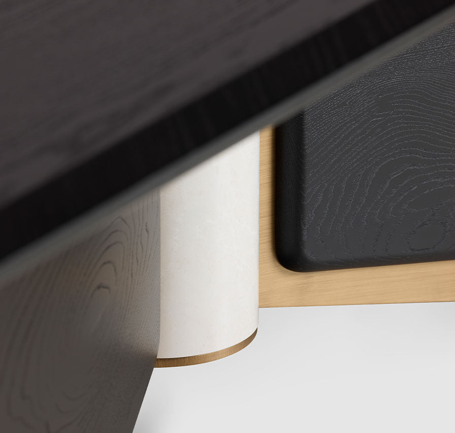 Equinox luxury living room furniture collection featuring modern leather sofa, sculptural lounge chairs, and contemporary shelving design.