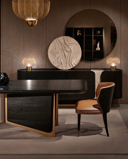 Equinox luxury living room furniture collection featuring modern leather sofa, sculptural lounge chairs, and contemporary shelving design.