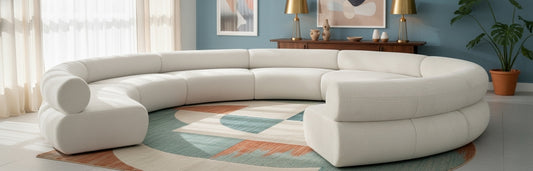 Fancci Heartline Society curved sectional sofa with circular layout designed for modern luxury living rooms and social seating.